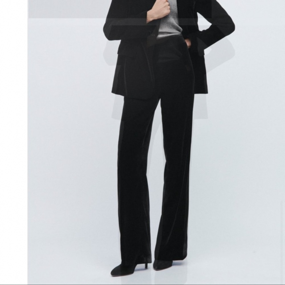 NWT ZARA FLARED VELVET PANTS BLACK
